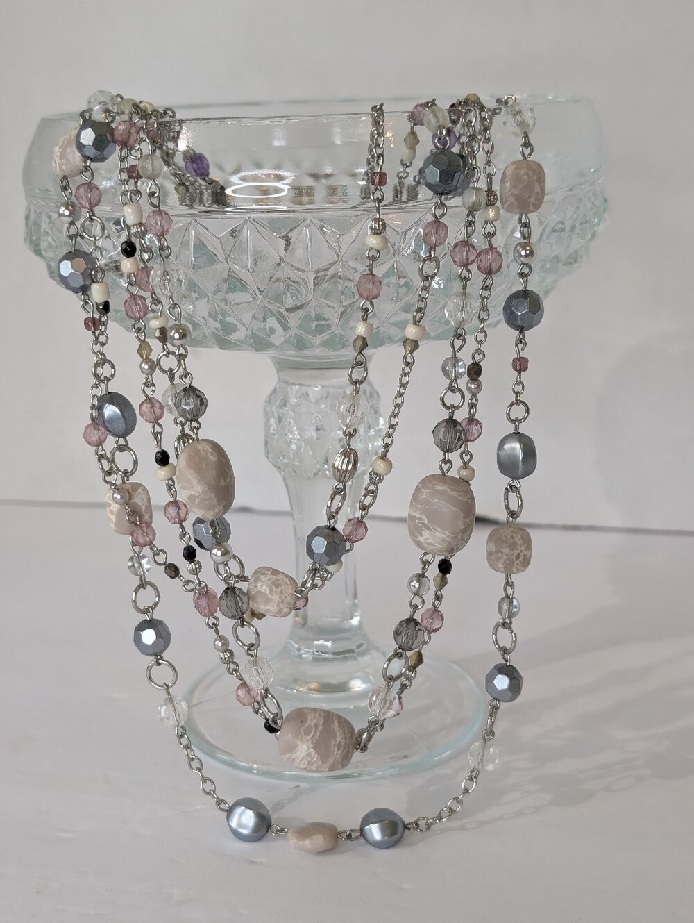 Lia Sophia Multi-Strand Neutral & Pink Beaded Women's Necklace